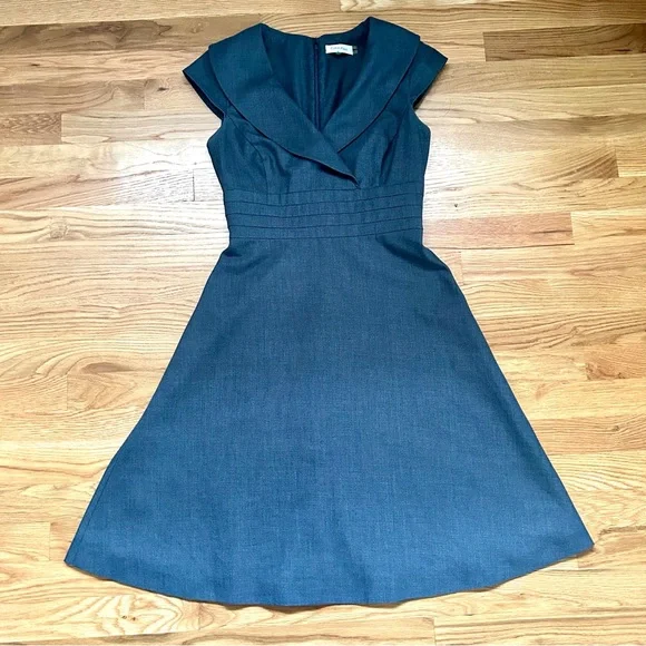 Calvin Klein Charcoal Wrap Cap Sleeve Banded Waist Dress - Picture 7 of 12